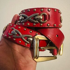 Red Studded Leather Belt
